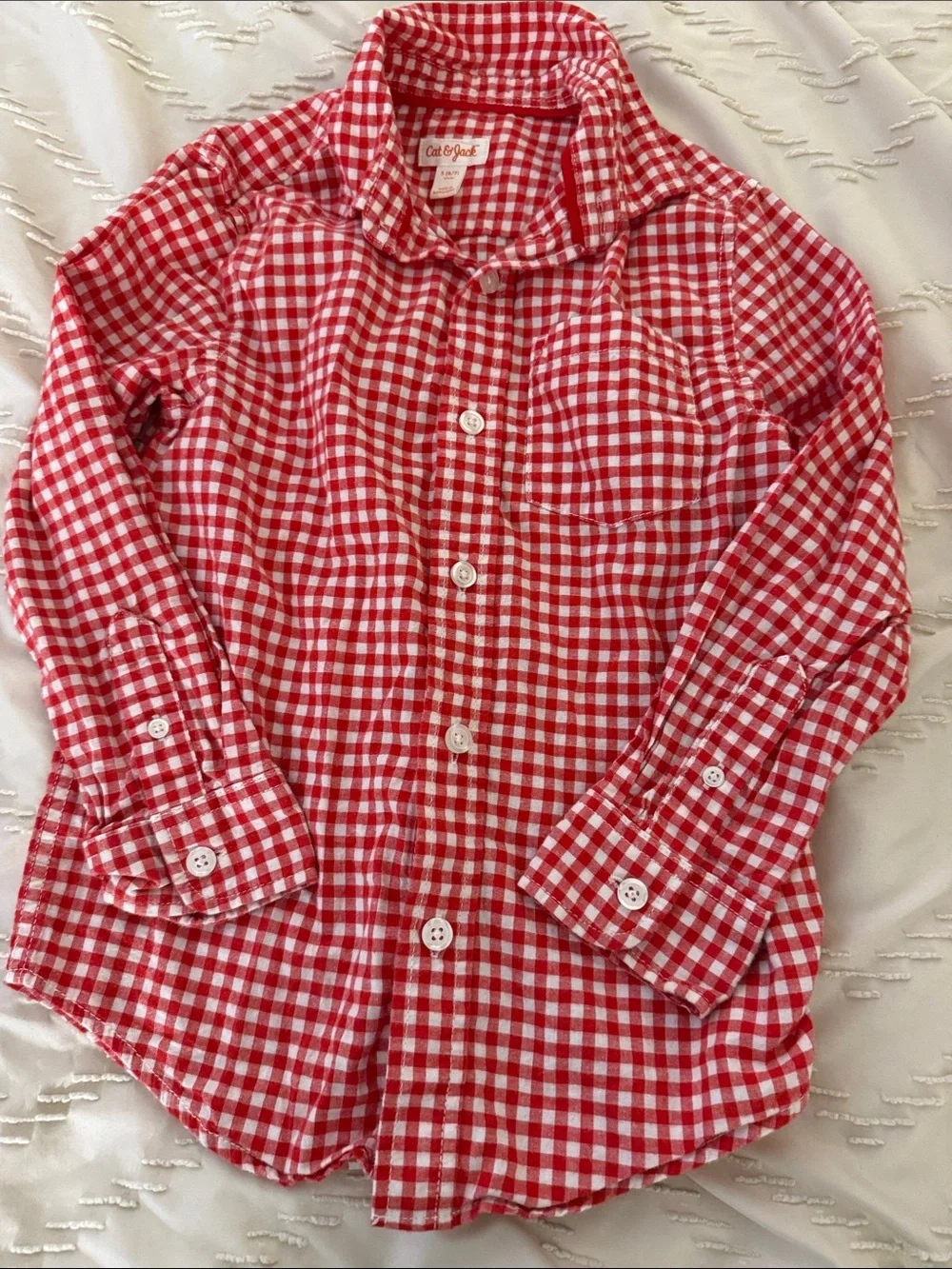 Cat & Jack Red and White Gingham Button-Down Shirt